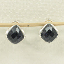 Load image into Gallery viewer, 9110791-Solid-Sterling-Silver-Omega-Back-Rhombus-Blue-Sandstone-Earrings