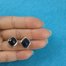 Load image into Gallery viewer, 9110791-Solid-Sterling-Silver-Omega-Back-Rhombus-Blue-Sandstone-Earrings