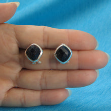 Load image into Gallery viewer, 9110791-Solid-Sterling-Silver-Omega-Back-Rhombus-Blue-Sandstone-Earrings