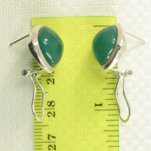 Load image into Gallery viewer, 9110793-Solid-Sterling-Silver-Omega-Back-Rhombus-Green-Agate-Earrings