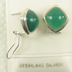 9110793-Solid-Sterling-Silver-Omega-Back-Rhombus-Green-Agate-Earrings