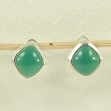 Load image into Gallery viewer, 9110793-Solid-Sterling-Silver-Omega-Back-Rhombus-Green-Agate-Earrings