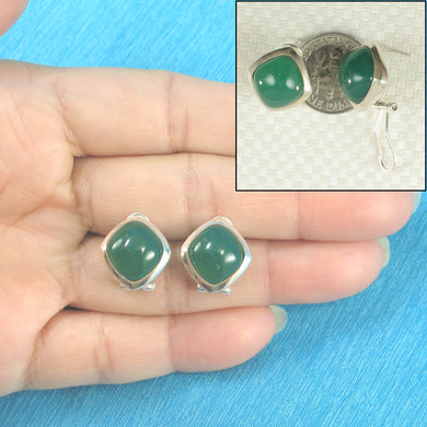 9110793-Solid-Sterling-Silver-Omega-Back-Rhombus-Green-Agate-Earrings