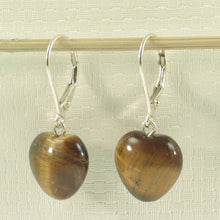 Load image into Gallery viewer, 9110800F-Heart-Genuine-Brown-Tiger-Eye-Silver-.925-Leverback-Dangle-Earrings