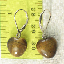 Load image into Gallery viewer, 9110800F-Heart-Genuine-Brown-Tiger-Eye-Silver-.925-Leverback-Dangle-Earrings
