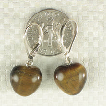 Load image into Gallery viewer, 9110800F-Heart-Genuine-Brown-Tiger-Eye-Silver-.925-Leverback-Dangle-Earrings
