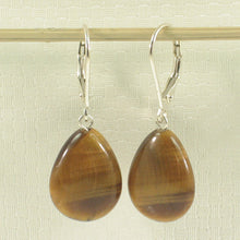 Load image into Gallery viewer, 9110810-Solid-Silver-.925-Leverback-Genuine-Brown-Tiger-Eye-Dangle-Earrings