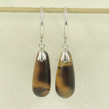 Load image into Gallery viewer, 9110820-Genuine-Brown-Tiger-Eye-Solid-Silver-.925-Leverback-Dangle-Earrings