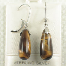Load image into Gallery viewer, 9110820-Genuine-Brown-Tiger-Eye-Solid-Silver-.925-Leverback-Dangle-Earrings