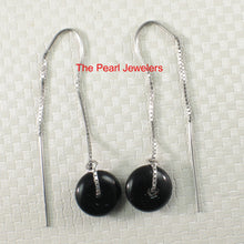 Load image into Gallery viewer, 9111011-Solid-Sterling-Silver-Box-Chain-Black-Onyx-Donut-Dangle-Earrings