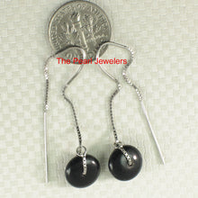 Load image into Gallery viewer, 9111011-Solid-Sterling-Silver-Box-Chain-Black-Onyx-Donut-Dangle-Earrings