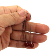 Load image into Gallery viewer, 9111015-Solid-Sterling-Silver-Box-Chain-Genuine-Carnelian-Dangle-Earrings