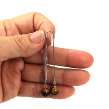 Load image into Gallery viewer, 9111017-Solid-Sterling-Silver-Box-Chain-Genuine-Tiger-eye-Dangle-Earrings