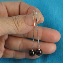 Load image into Gallery viewer, 9111052-Solid-Sterling-Silver-Box-Chain-Genuine-Garnet-Dangle-Earrings