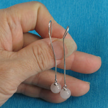 Load image into Gallery viewer, 9111056-Solid-Sterling-Silver-Box-Chain-Genuine-Rose-Quartz-Dangle-Earrings