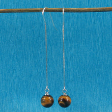 Load image into Gallery viewer, 9111057-Solid-Sterling-Silver-Box-Chain-Genuine-Tiger-Eye-Dangle-Earrings