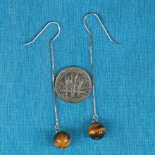 Load image into Gallery viewer, 9111057-Solid-Sterling-Silver-Box-Chain-Genuine-Tiger-Eye-Dangle-Earrings