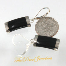 Load image into Gallery viewer, 9111101-Solid-Sterling-Silver-Curved-Black-Onyx-Dangle-Leverback-Earrings