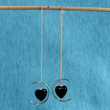 Load image into Gallery viewer, 9111761-Beautiful-Solid-Sterling-Silver-Threader-Black-Onyx-Heart-Dangle-Earrings