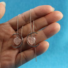 Load image into Gallery viewer, 9111764-Beautiful-Rose-Quartz-Heart-Solid-Sterling-Silver-Threader-Dangle-Earrings