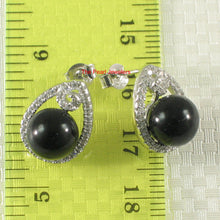 Load image into Gallery viewer, 9119821-Solid-Sterling-Silver-925-Black-Onyx-Cubic-Zirconia-Stud-Earrings