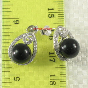 9119821-Solid-Sterling-Silver-925-Black-Onyx-Cubic-Zirconia-Stud-Earrings