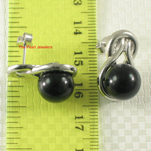 Load image into Gallery viewer, 9119871-Solid-Silver-925-Love-Knot-Rhodium-Finish-Black-Onyx-Stud-Earrings
