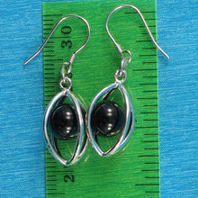 Load image into Gallery viewer, 9119941-Solid-Sterling-Silver-Lucky-Lanterns-Genuine-Black-Onyx-Hook-Earrings