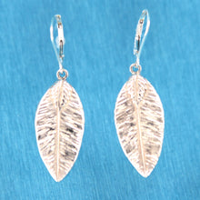 Load image into Gallery viewer, 9130156-Sterling-Silver-Polished-Leverback-Leaf-Textured-Long-Drop-Dangle-Earrings