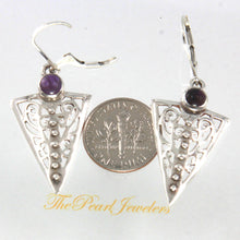 Load image into Gallery viewer, 9130158-Triangular-Leverback-Dangle-Earrings-Amethyst-Sterling-Silver