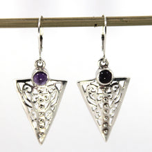 Load image into Gallery viewer, 9130158-Triangular-Leverback-Dangle-Earrings-Amethyst-Sterling-Silver
