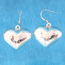 Load image into Gallery viewer, 9130155-Chased-Heart-Dangle-Earrings-Puffy-Hearts-Etched-Sterling-Silver