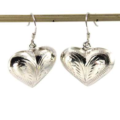 9130155-Chased-Heart-Dangle-Earrings-Puffy-Hearts-Etched-Sterling-Silver