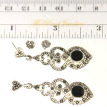 Load image into Gallery viewer, 9130161-Vintage-Black-Onyx-Sterling-Silver-Marcasite-Dangle-Earrings