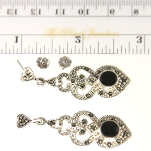 9130161-Vintage-Black-Onyx-Sterling-Silver-Marcasite-Dangle-Earrings