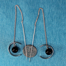 Load image into Gallery viewer, 9130761-Beautiful-Solid-Sterling-Silver-Threader-Black-Onyx-Long-Chain-Earrings