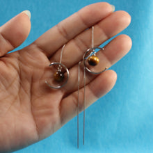 Load image into Gallery viewer, 9130764-Beautiful-Solid-Sterling-Silver-Threader-Tiger-Eye-Long-Chain-Earrings