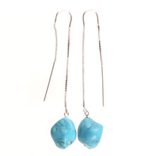 Load image into Gallery viewer, 9131011D-Solid-Silver-925-Box-Chain-Baroque-Turquoise-Dangle-Earrings