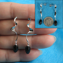 Load image into Gallery viewer, 9131091-Solid-Silver-925-Lightning-Dangle-Genuine-Faceted-Black-Onyx-Earrings