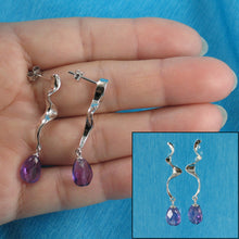 Load image into Gallery viewer, 9131092-Solid-Silver-925-Lightning-Dangle-Genuine-Faceted-Amethyst-Earrings