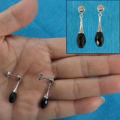 9131771-Genuine-Faceted-Black-Onyx-Cubic-Zirconia-Solid-Silver-925-Earrings