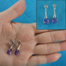 Load image into Gallery viewer, 9131773-Beautiful-Faceted-Genuine-Amethyst-Cubic-Zirconia-Solid-Silver-925-Earrings