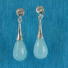 Load image into Gallery viewer, 9131774-Faceted-Genuine-Aquamarine-Cubic-Zirconia-Solid-Silver-925-Earrings