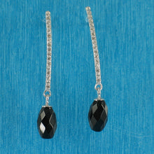 Load image into Gallery viewer, 9131781-Faceted-Genuine-Black-Onyx-Cubic-Zirconia-Solid-Silver-925-Earrings