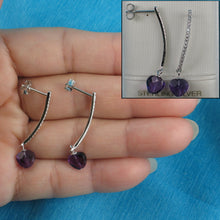 Load image into Gallery viewer, 9131782-Beautiful-Heart-Genuine-Amethyst-Cubic-Zirconia-Solid-Silver-925-Earrings