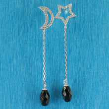 Load image into Gallery viewer, 9131791-Beautiful-Solid-Silver-.925-Moon-Star-Black-Onyx-Cubic-Zirconia-Earrings