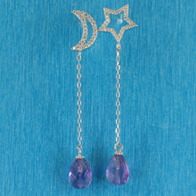 Load image into Gallery viewer, 9131793-Beautiful-Solid-Silver-.925-Moon-Star-Amethyst-Cubic-Zirconia-Earrings