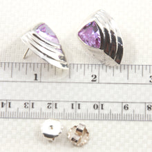 Load image into Gallery viewer, 9131801-Synthetic-Amethyst-Triangle-Stud-Earrings-in-Sterling-Silver