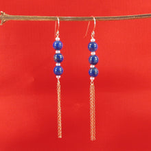 Load image into Gallery viewer, 9140025-14k-Yellow-Gold-Filled-Blue-Lapis-Lazuli-Pearl-Leverback-Earrings
