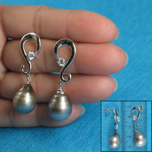 Load image into Gallery viewer, 91T0180-Smoke-white-Tahitian-Pearl-Solid-Silver-925-Dangle-Earrings